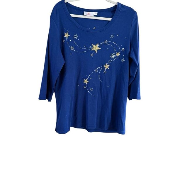 Quaker Factory Blue Silver Gold Sweater Large - Picture 2 of 9